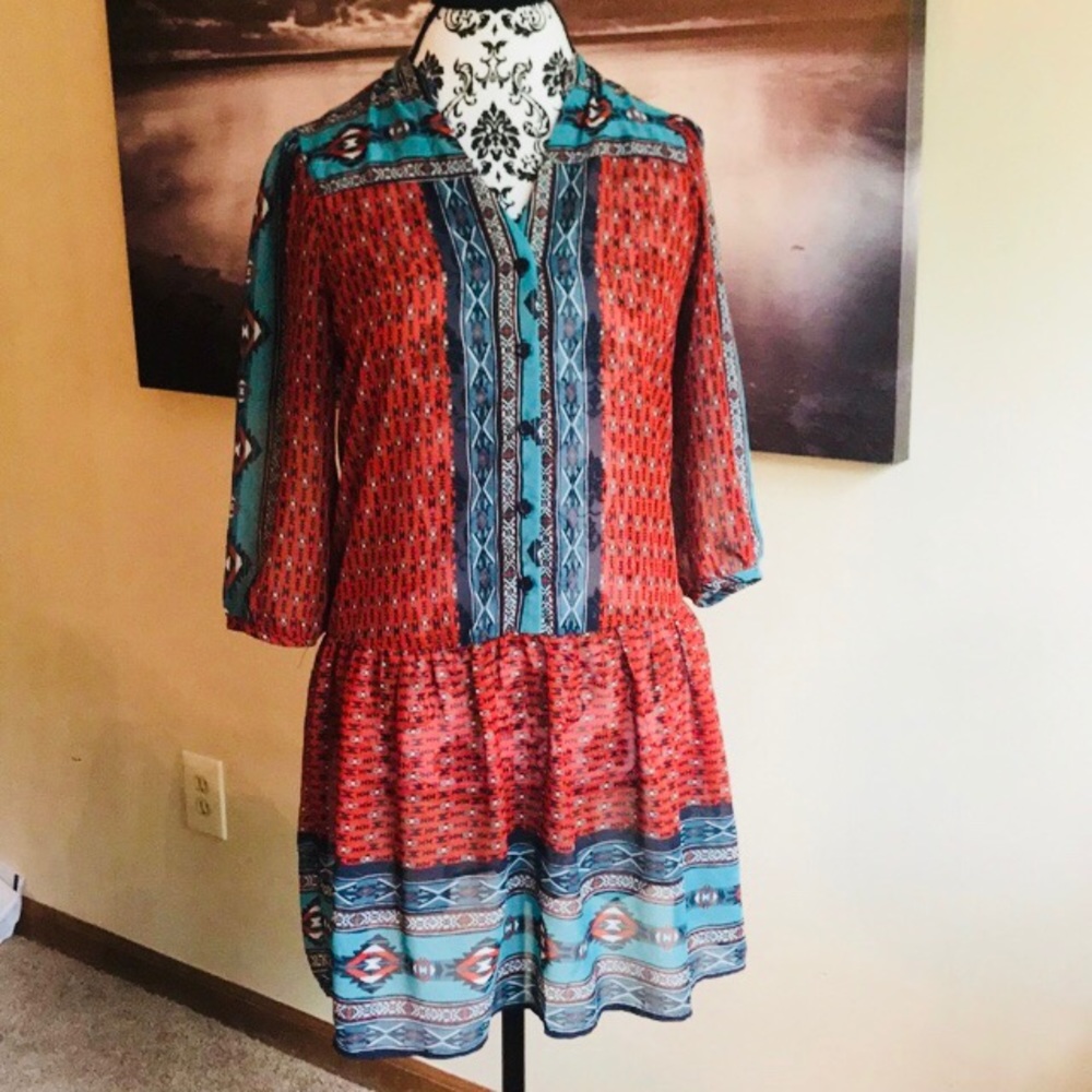 SALE Bebop boho tribal red tunic peplum top